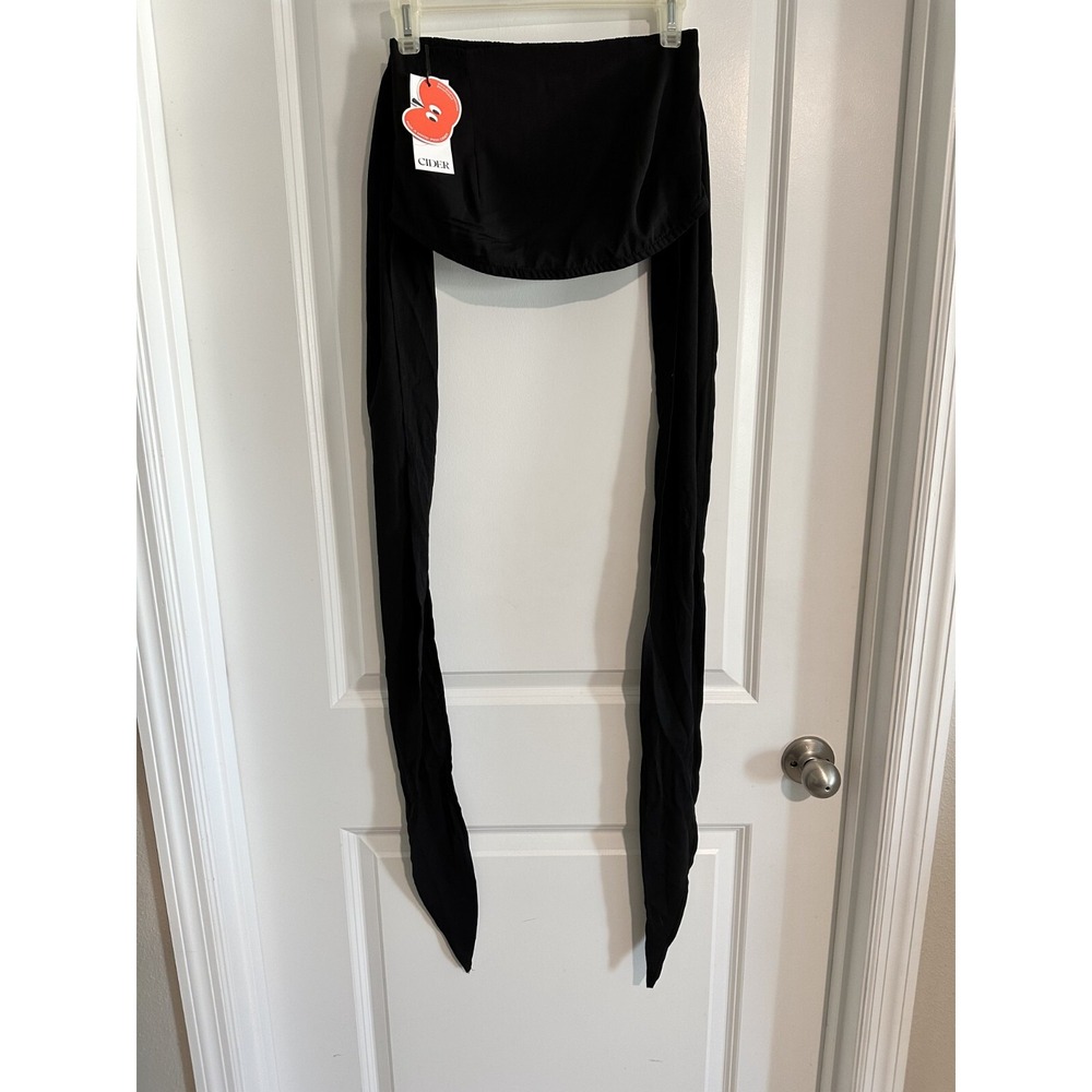 Cider Women's Shirred Back‎ Tie Front Bandeau Cropped Top Small  Black